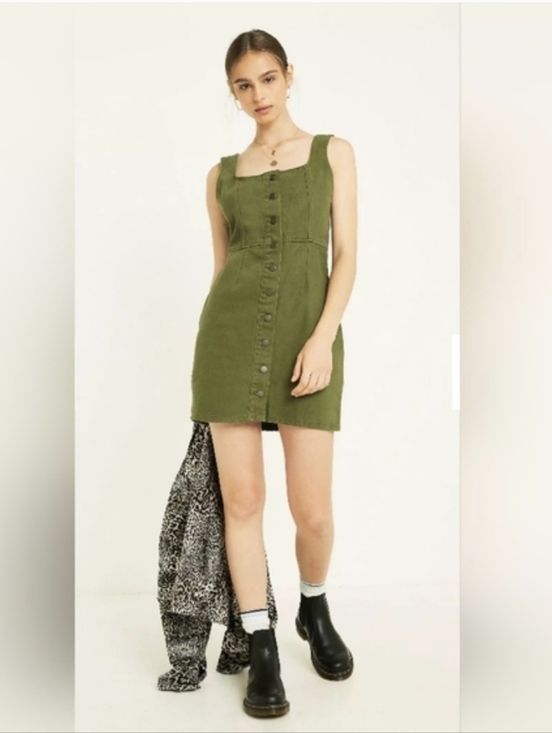 Urban Outfitters Dresses & Skirts - Urban Outfitters Olive Army Green Button-Front Denim Mini Dress 90s